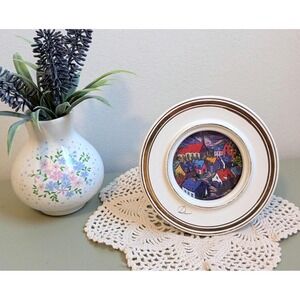 Vintage Italian Ceramic Photo Frame, Made in Italy, Round Picture Frame